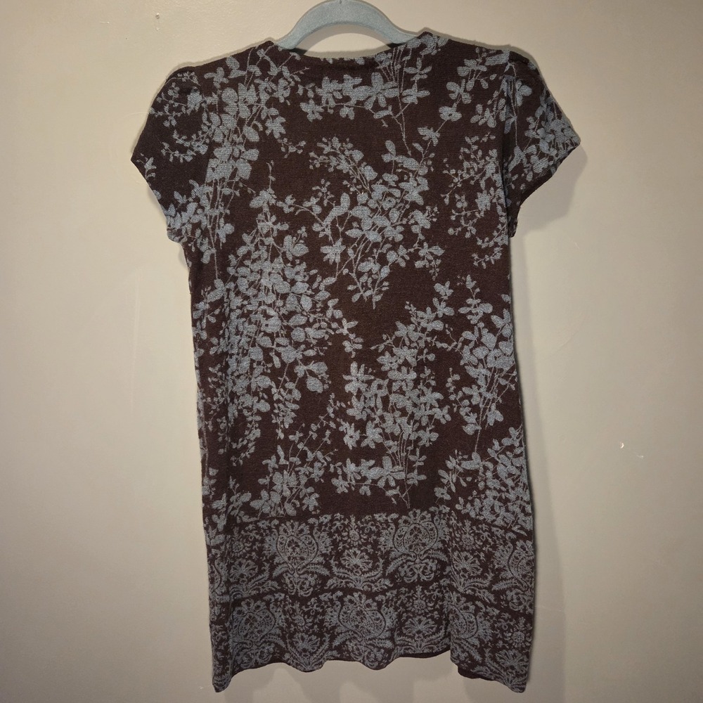 213 Wool Blend Short Sleeve Mini Sweater Dress Boho, Women's Size M, Brown Blue - Picture 2 of 10